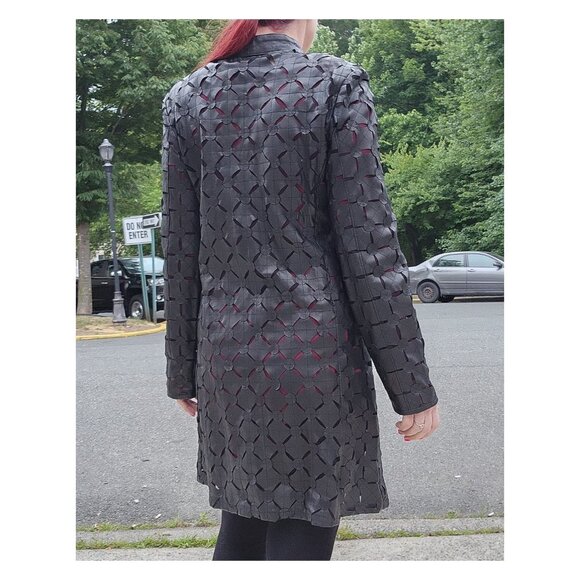 BARCELINO Vintage Genuine Lamb Cut Out Black Jacket Trench Coat - Picture 5 of 10